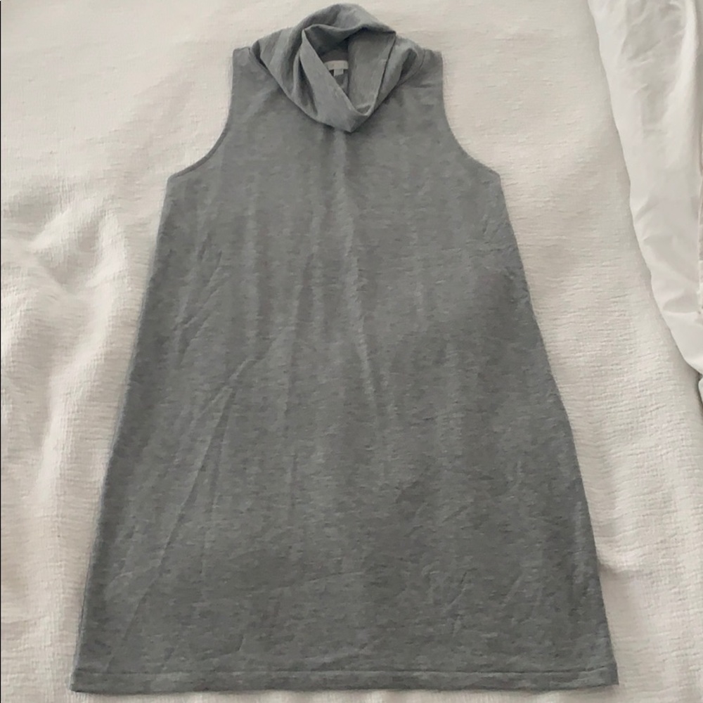 sleeveless mini shirt dress with cowl turtle neck